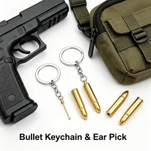 3 Pack Tactical Brass Bullet Keychain with Hidden Detachable Ear Pick, Screw Open Portable Ear Wax Cleaner Multi-Functional EDC Carry Tool, Cool Unique Mini Gadget Gift for Men Women Outdoor Daily Use