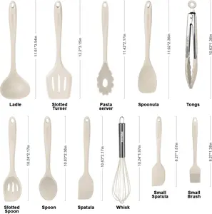 Kitchen Utensil Set - 11 Cooking Utensils - Colorful Silicone Kitchen Utensils - Nonstick Cookware with Spatula Set - Colored Best Kitchen Tools Kitchen Gadgets (Khaki)