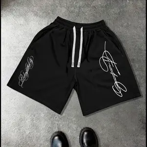 Belong to the city thin Cursive shorts unisex simple style loose fit shorts men's casual black beach shorts party nightclub 2026 new shorts European and American street fashion trendy brand sports shorts black Y2K style