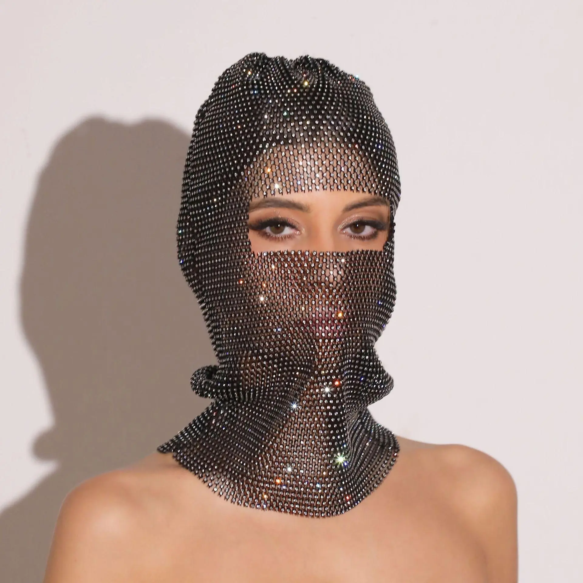 Personalized Head Cover Ultra Shiny Rhinestone Facekini Fashionable Sun Protection Full Face Mask with Inlaid Rhinestones