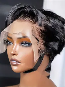 Short Curly Wave Human Hair Wig for Women 13x4 Transparent Glueless Lace Frontal Wig 150% Density
