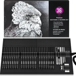 36 count Sketching Drawing Pencil Set,Sketch Pencils Art Supplies with Graphite,Charcoal,Blending Tools,Accessories,Drawing Kit for Adults Artists in Canvas Roll Up Case