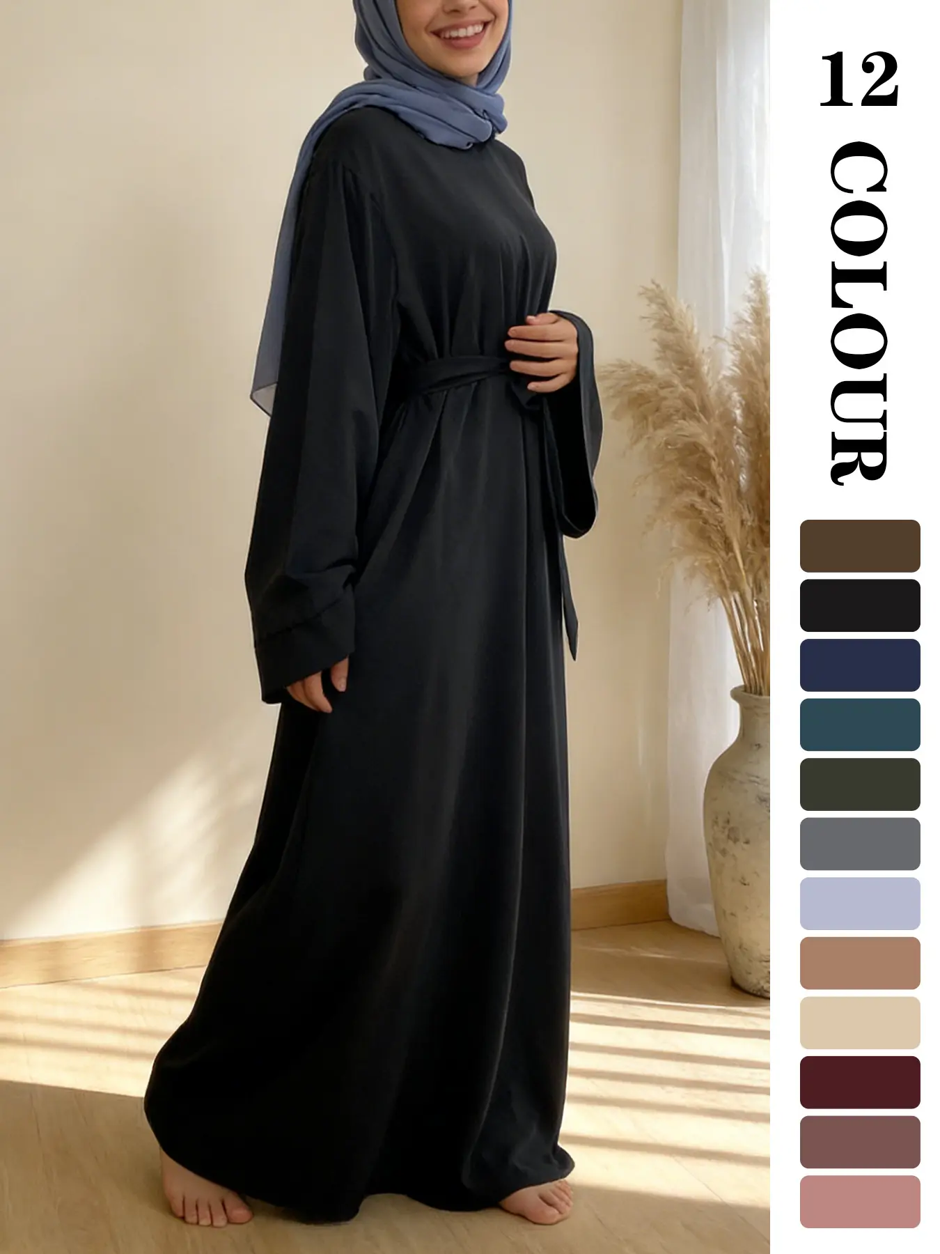 Muslim Sleepwear Ramadan Plain Abaya Dress, Fashionable Elegant Abaya, Muslim Clothing, Suitable for Various Occasions, Wearable as Pajamas, Multi-Color Home Dress, Modest Muslim Outfits
