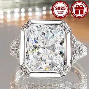 925 Sterling Silver Vintage Ring with Princess-Shaped Main Stone Design, Hollow-Out Patterns, Suitable for Daily Wear & Gift Giving