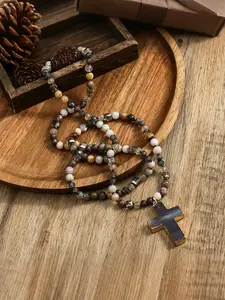 Natural Crystal Aventurine Necklace, Long Sweater Chain Cross Pendant, Purifies Energy, Enhances Self-Acceptance, Healing Jewelry
