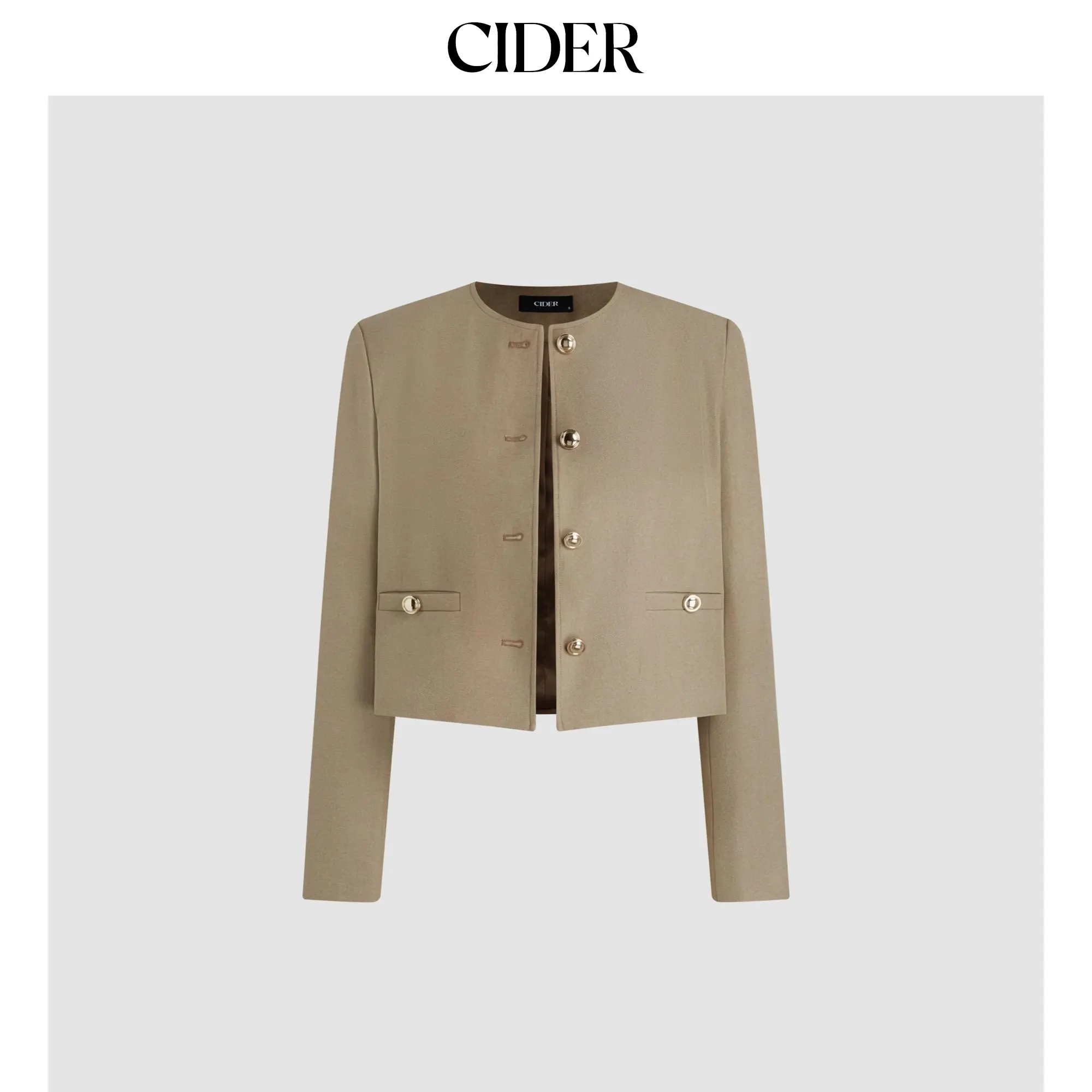 Cider Women's Crew Neck Knotted Crop Blazer, Polyester Woven Women's Suit Outerwear
