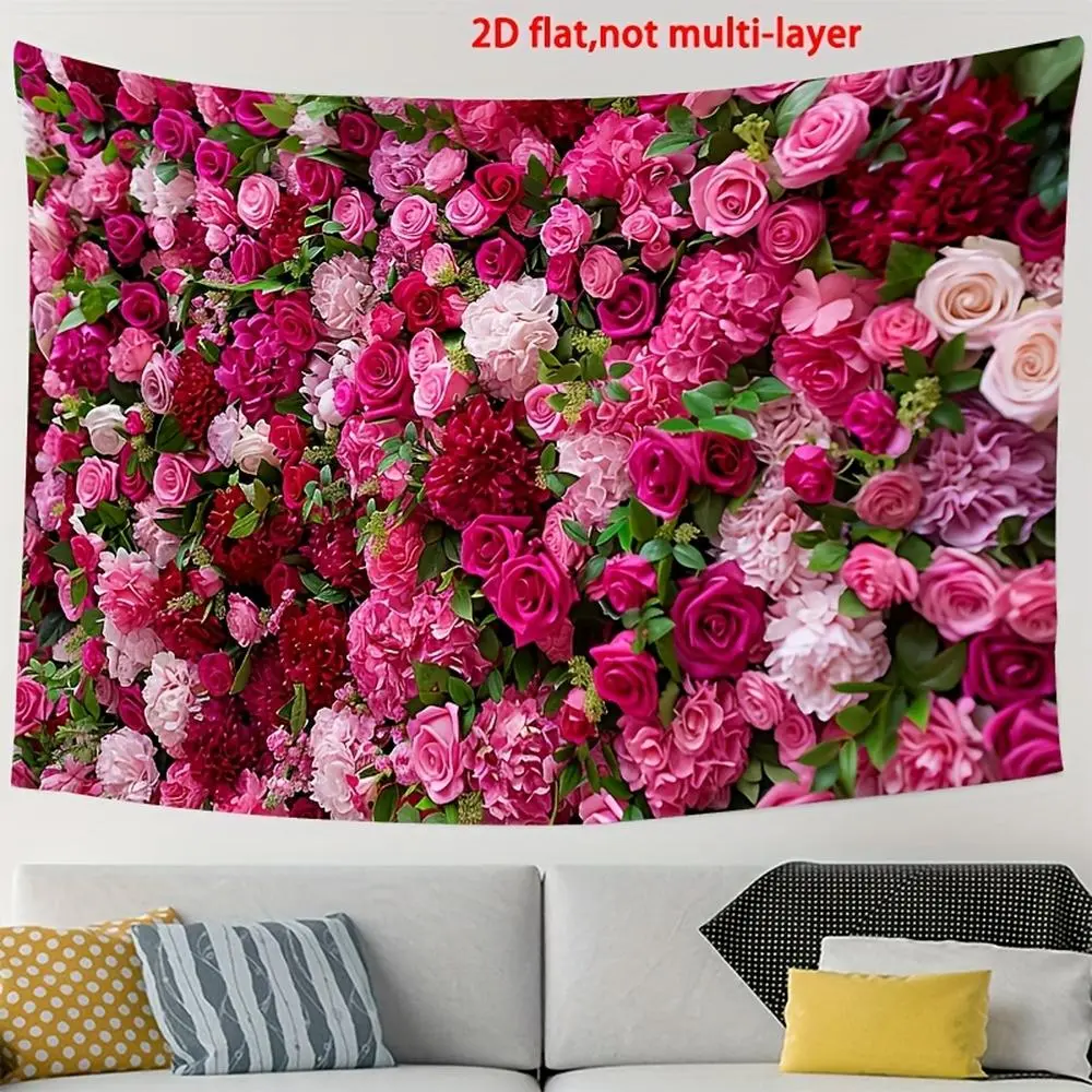 1pc Polyester Floral Wall Backdrop - 274.32x182.88cm Hot Pink & Red Roses Photo Background for Housewarming, Anniversary - No Electricity Needed, General Fit
