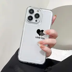 Case for iPhone 16 Pro Max 15 Plus 14 13 12 11 XS XR Love You Heart Pattern Non-Yellowing Shockproof Soft Silicone Transparent Cover