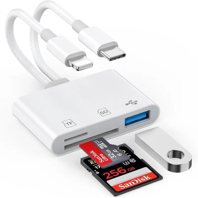 Dual Port SD Card Reader USB-C Hub - Lightning & Storage USB Ports for iPhone/iPad, Plug & Play Bidirectional Data Transfer, Import/Export Support for Micro SD, No-App Party Gift Accessory for Digital Photographers