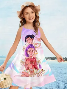 Idol Girls' Group K-Pop Backless Dress, Gradient Stacked Design, 3D Printed Casual Summer Fashion, Comfortable Soft Fabric, Sleeveless Dress