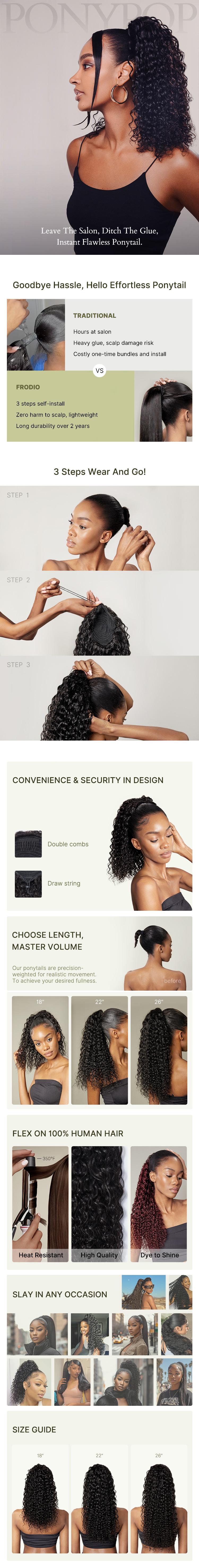 Frodio Ponypop Water Wave Ponytail Hairstyle Full Curly Ponytail 100% Human Hair Extension #summervibes Frodio Ponypop Water Wave Ponytail Hairstyle Full Curly Ponytail 100% Human Hair Extension #summervibes