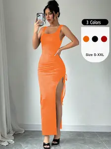 USBoutiqueCHIC Women's Summer Slim Fit Stretch Midi Dress 180GSM Bodycon with Spaghetti Straps Available