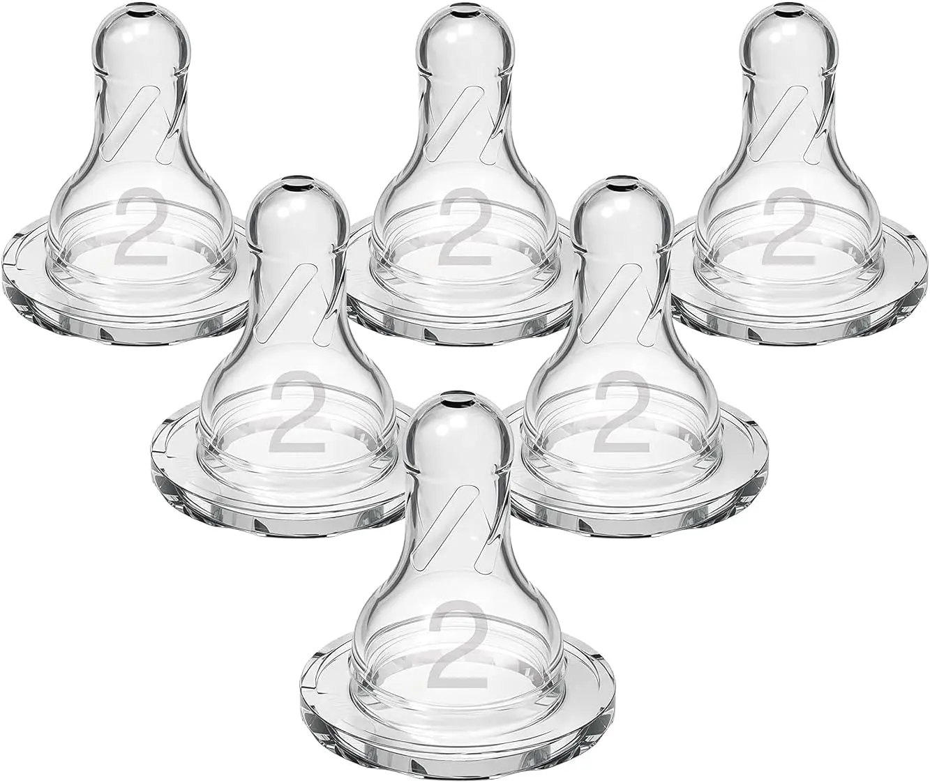 Natural Flow Level 2 Narrow Baby Bottle Silicone Nipple, Medium Flow, 3m+, 100% Silicone Bottle Nipple, 6 Count