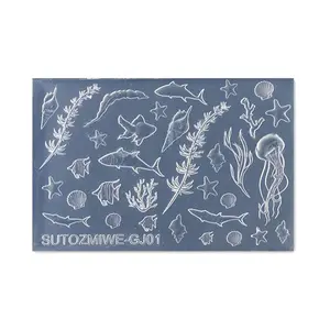 Nail Art Silicone Mold, Ocean Theme Seashell Starfish Jellyfish Sea Grass Turtle 3D Floral Template, Style Nail Design Tool