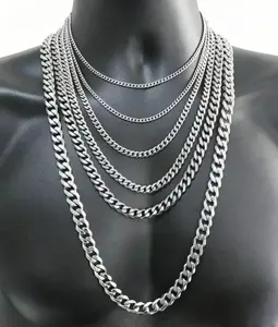 Men's & Women's Silvery Stainless Steel Cuban Link Chain Necklace 3/5/7/9/11mm 16-30inch Basic Choker Valentine Birthday Gift - Modern Versatile Accessories