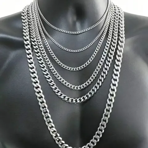 Men's & Women's Silvery Stainless Steel Cuban Link Chain Necklace 3/5/7/9/11mm 16-30inch Basic Choker Valentine Birthday Gift - Modern Versatile Accessories