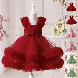 Avocado Kids Clothes Beading 6009 Flower Girls Frock Ball Gown Pageant Children Elegant Princess Prom Host Formal Evening Party Banquet Cocktail Dress 3-8Y