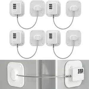 A set of 4 White Keyless Refrigerator Door Locks - Anti-Theft, Password Protected File & Safety Cabinet Lock with Strong Adhesive for Pantry and Freezer