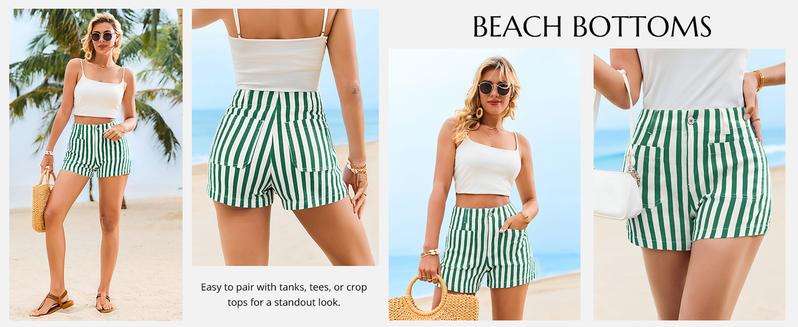 Cicy Bell Womens Summer Striped Jean Shorts Casual High Waisted Wide Leg Denim Shorts Beach Vacation Jorts