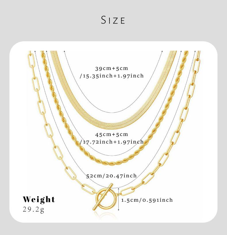 GGIRL 3 Layer 18K Gold Plated Herringbone Twisted Rope OT Toggle Clasp Paperclip Chain Necklace Stackable Set perfect for Everyday Wear,Minimally designed multiple items jewelry accessory for casual summer outfit ,ideal simple dainty gift, Elegant Dainty