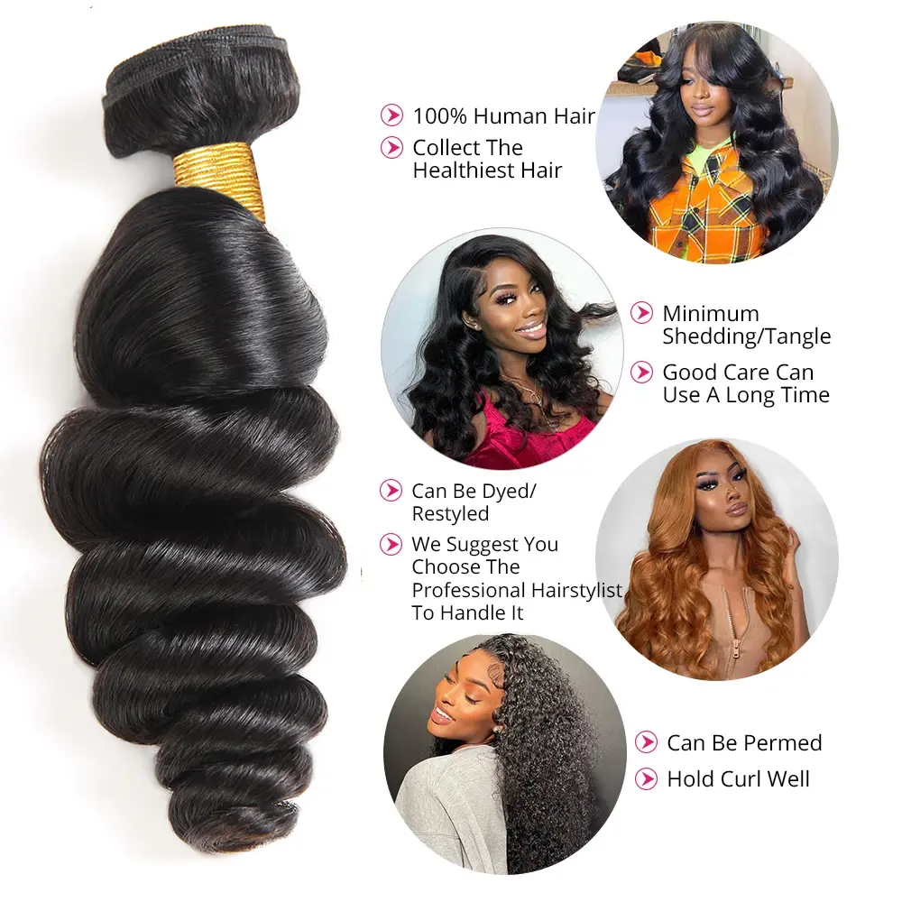 3 Bundles Loose Wave Virgin Hairline Lace Closure Loose Deep Wave Bundles With 4×4 HD Lace Closure Malaysian  main image 4