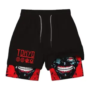 Double-layer design, Bandai Tokyo Cannibals, Ken Kaneki, Animation men's style, Mini one-piece shorts, Fitness and sports shorts, Summer quick-drying, lightweight version