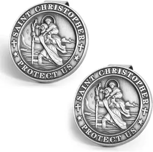 2 count St Christopher Medal for , Visor Clips for , Saint Christopher Medal, Guardian Angel Visor Clip, Catholic Gifts for Loved Ones, Friends and  Drivers