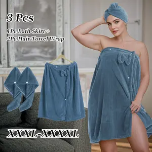 3pcs Set 31.49*82.67inch Suitable for 1 XXXL-XXXXL Adjustable Extra Large Bathrobe +2 Hair Dryer Cap European Style Candy Color Bathrobe Suitable for Home Travel Sauna Spa Wash Cloths, Bath Towels, Towel