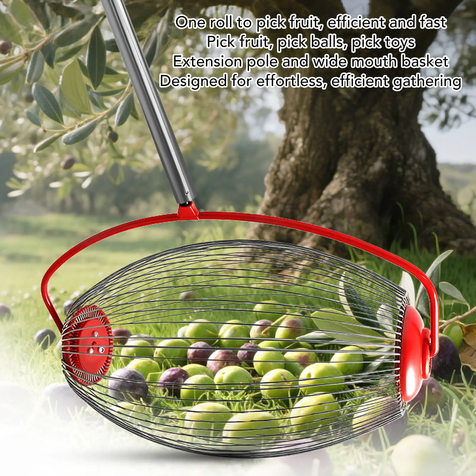 Sturdy Stainless Steel Rolling Nut Gatherer - 44.7-in 3-Section Design, Compact Portable Multifunctional Roller for Acorns, Pecans, Walnuts, Effortless Orchard Tool for Efficient Gathering, Outdoor Garden Cleaning Tool, Efficiency