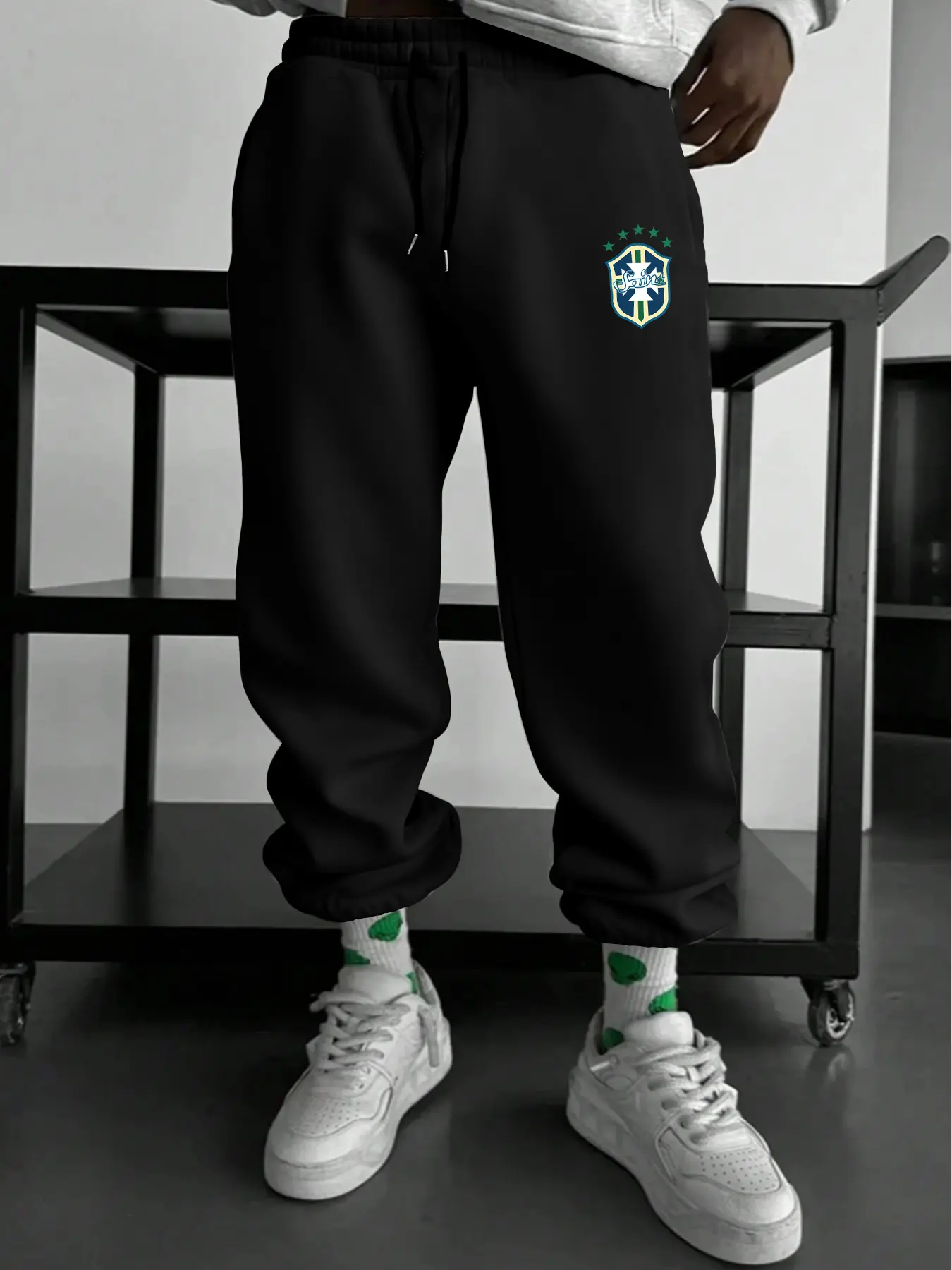 Men's Sporty Jogger Pants with Brazil National Team Logo, Ideal for Soccer Fans, Pair with Sneakers and Socks, Casual Sports Trousers