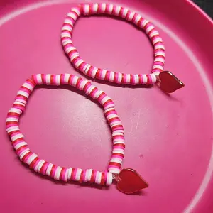 Handmade Pink Red and White Bracelet with Heart Charm - Perfect for Women
