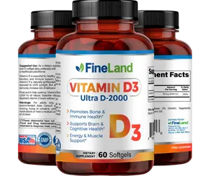 FineLand VITAMIN D3 Ultra D-2000-Bone & Immune Support, Supports Brain & Cognitive Function, Energy & Muscle Support, High Potency