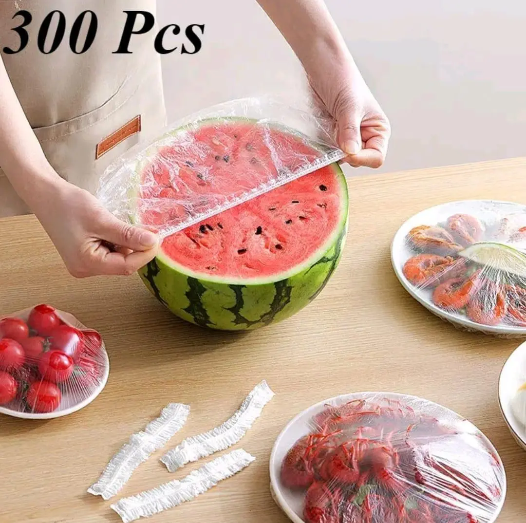 300 Pcs Disposable Elastic Food Covers - Stretchable Universal Kitchen Food Storage Lids, Fresh-Keeping Wraps