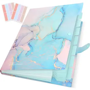 8 Pockets Expanding Accordion File Organizer Folder, Aesthetic Folders for Important Documents School Students Home Bills (Cyan Gold Marble)