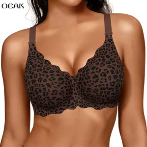 OEAK Women Jelly Bras No Underwire Scalloped V Neck Push Up Bra Buttery Soft Tshirt Bra Seamless Full Coverage Everyday Bra