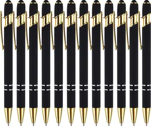 12-Pack Black Gold Ballpoint Pens - 1.0mm Stylus Tip for Touchscreens & Smooth Writing