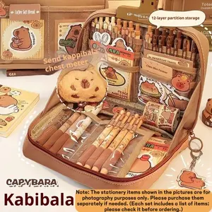Capybara Stationery Set, Cute Capybara Pencil Case, Multi-Layer Student Pen Box, Includes Stickers, Keychain, Brooch, Gift Set, Student Essentials