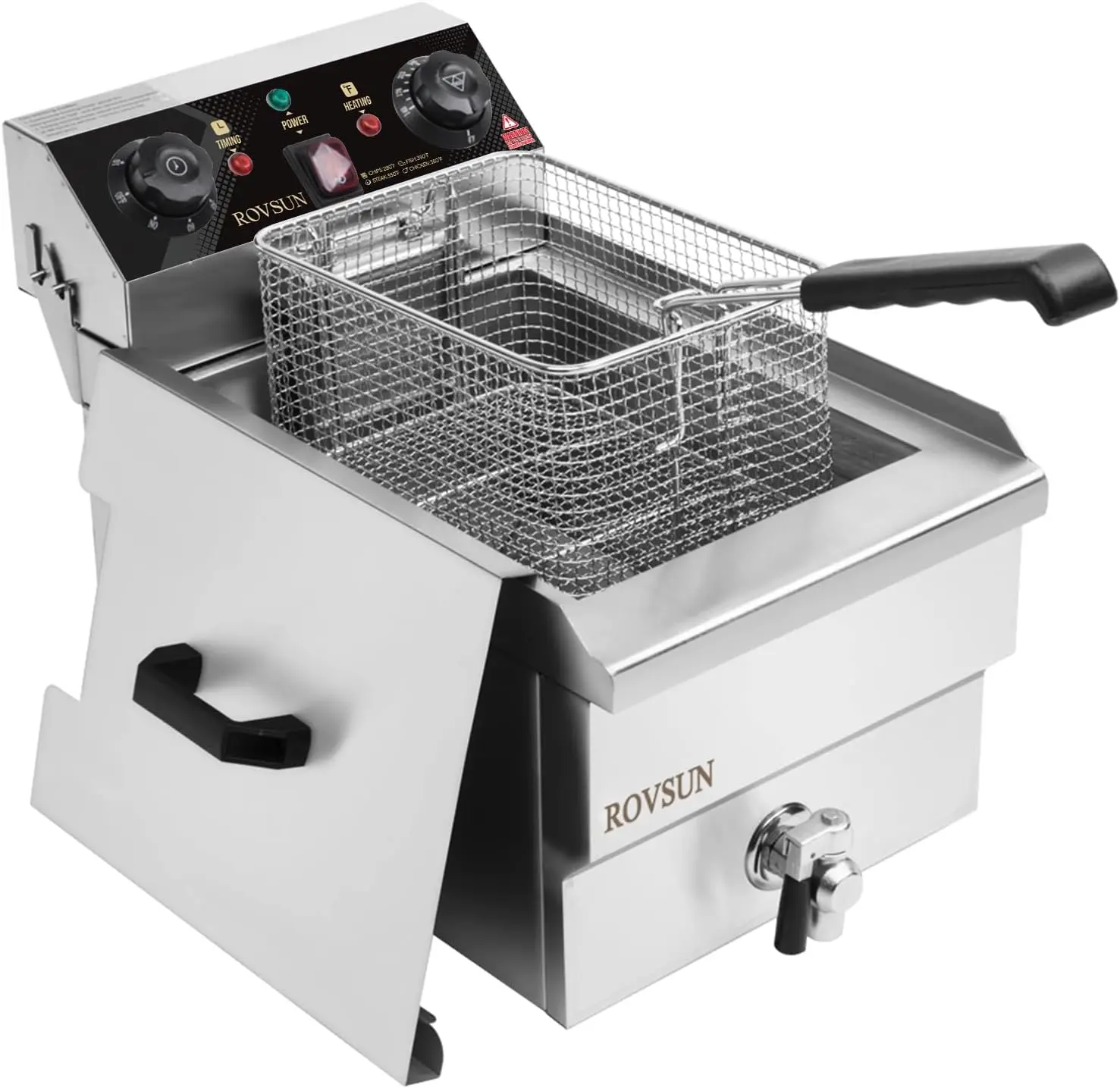 ROVSUN 12.5QT/11.8L 1700W Quick Heat Electric Fryer with Basket - 110V Commercial Countertop Single Tank Deep Fryer Pot, Adjustable Temperature, Timer, Drain, Lid, Rotatable for Easy Wash, for Restaurants, Parties, French Fries