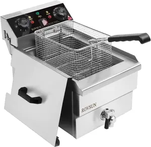 ROVSUN 12.5QT/11.8L Electric Deep Fryer w/Frying Basket, Timer, Drain, & Lid, Commercial Countertop Single Tank Frying Machine, Adjustable Temperature, for French Fries Donuts Onion Rings, 1700W 110V