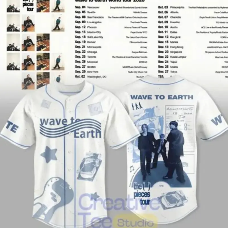 Wave to Earth The Pieces Tour 2026 Baseball Jersey, Indie Rock Band Aesthetic Button Up Shirt, Breathable Lightweight Retro Streetwear, Ultimate Fan Merchandise Gift