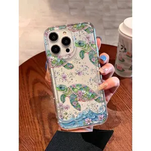 Jewel Turtle Print Clear Case Suitable For IPhone17/IPhone17 Air/IPhone17 Pro/IPhone17 Pro Max/16 Pro Max/15 Pro Max/14 Pro Max/13 Pro Max/12 Pro Max