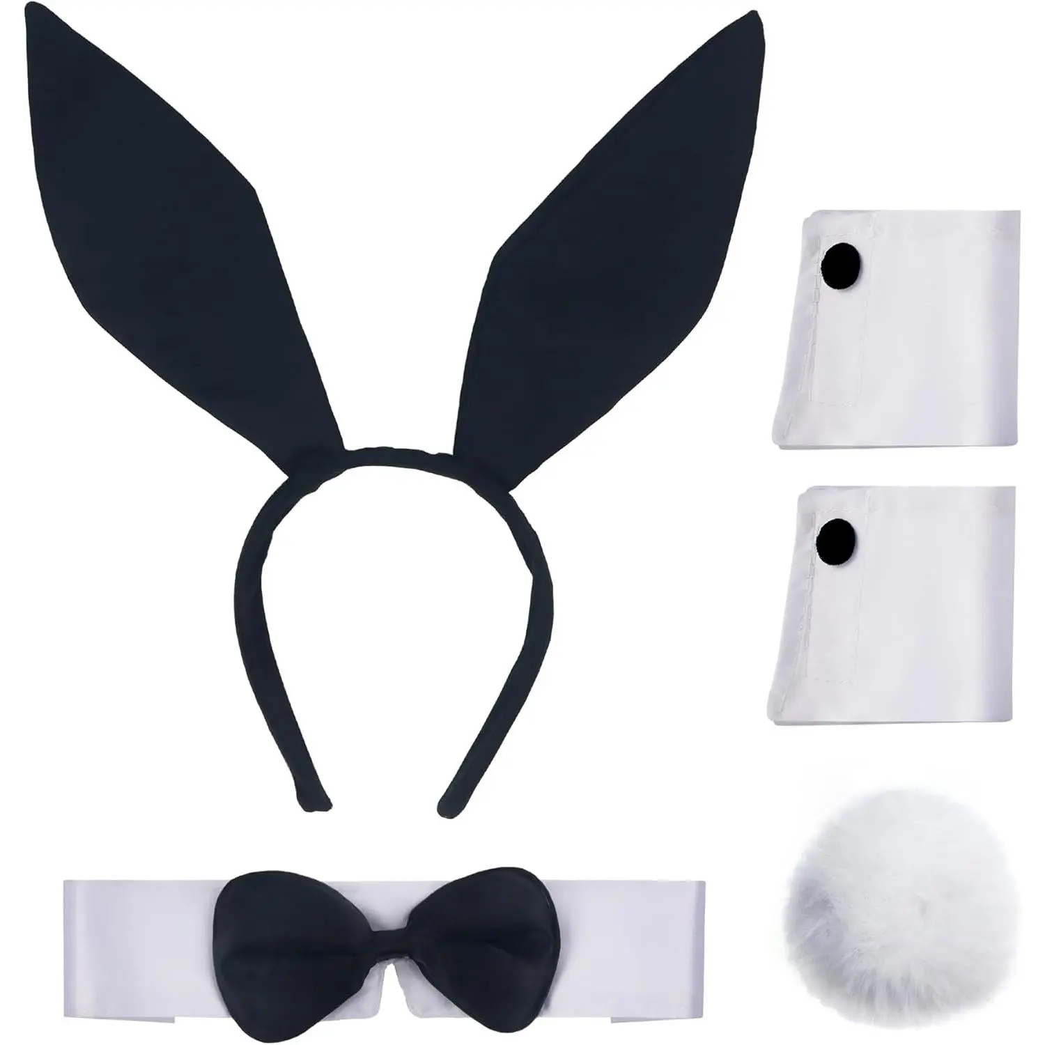 Bunnys Costume Accessories Set for Women Halloweens Rabbitss Ear Headbands Collars Bowss Tiess Cuffs Tailss for Easter Party