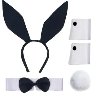 Bunnys Costume Accessories Set for Women Halloweens Rabbitss Ear Headbands Collars Bowss Tiess Cuffs Tailss for Easter Party