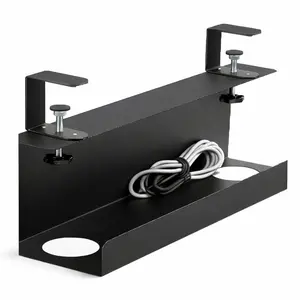 Clamp-On Under Desk Cable Management Tray Heavy Duty Steel Wire Organizer for Power Strips & Cables (15.8")