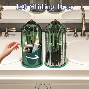 Dustproof Toothbrush Holders with Cover, Rotating Electric Toothbrush and Toothpaste Holder for Bathroom Countertop, 3 Slots Makeup Brushes Organizer