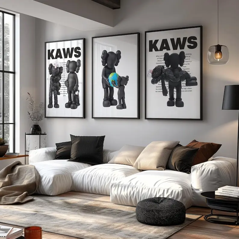 KAWS Figure Poster Set of 3: Hypebeast Room Decor, Dopamine Wall Art s1 - Unframed