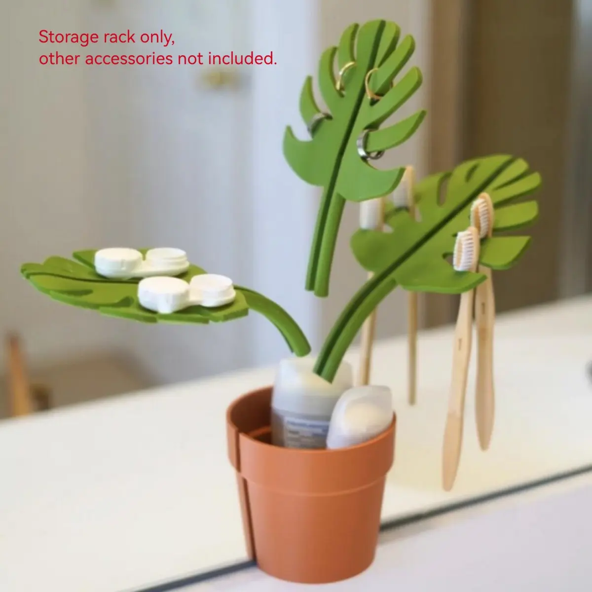 Mirror Toothbrush Holder Set, Toothbrush Holder Organizers, Toothbrush Holders for Bathrooms, Monstera Storage Box, Bathroom Organizer for Lipsticks and Accessories, Stylish Plant Design for Chic Decor, Bathroom Accessory