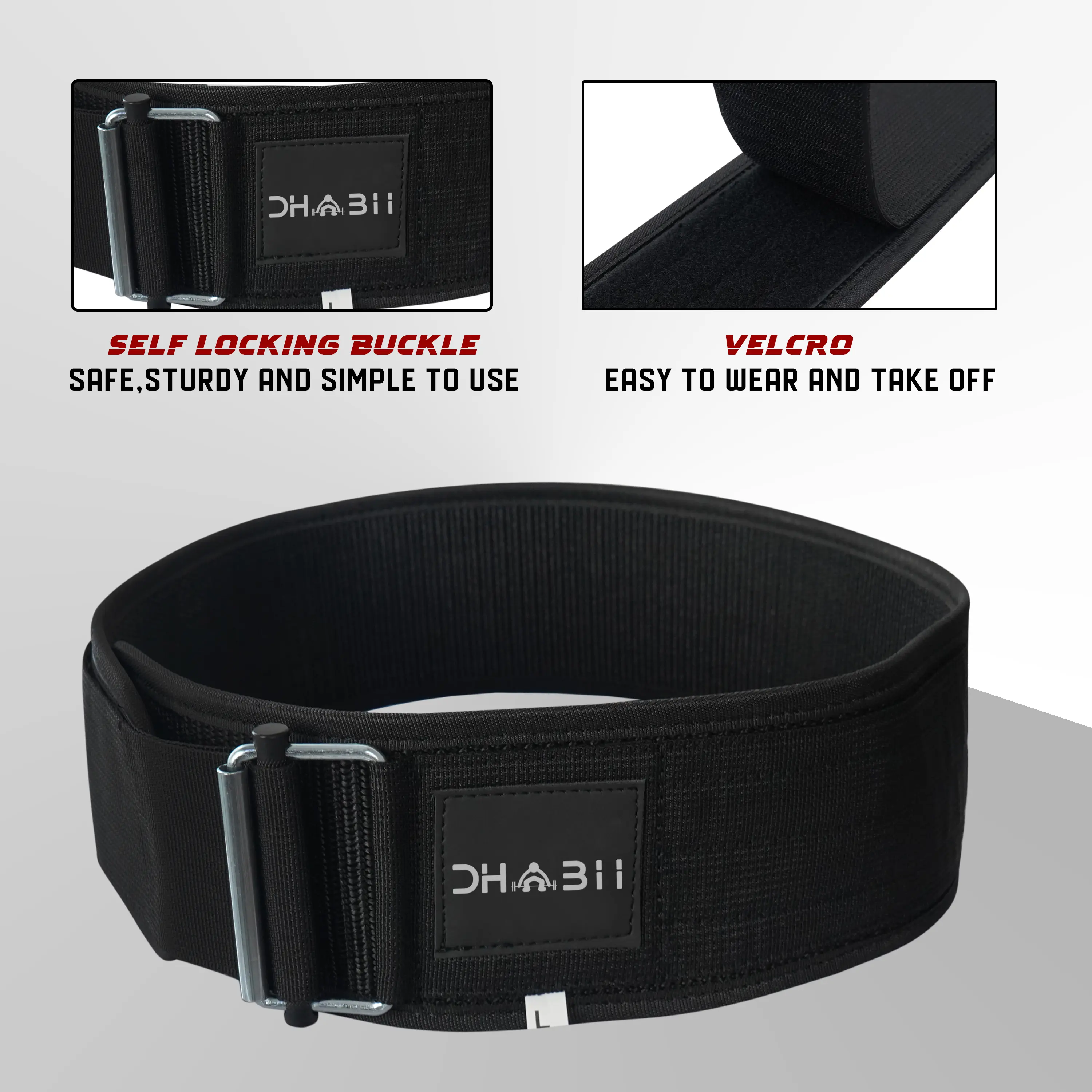 DHABII Lifting Belt for Weightlifting, Cross-Training. Auto-Lock Padded Nylon Back Support for Squats, Deadlifts, Bench Press, Gym Workout, Crossfit Belt, Workout Fitness Belt