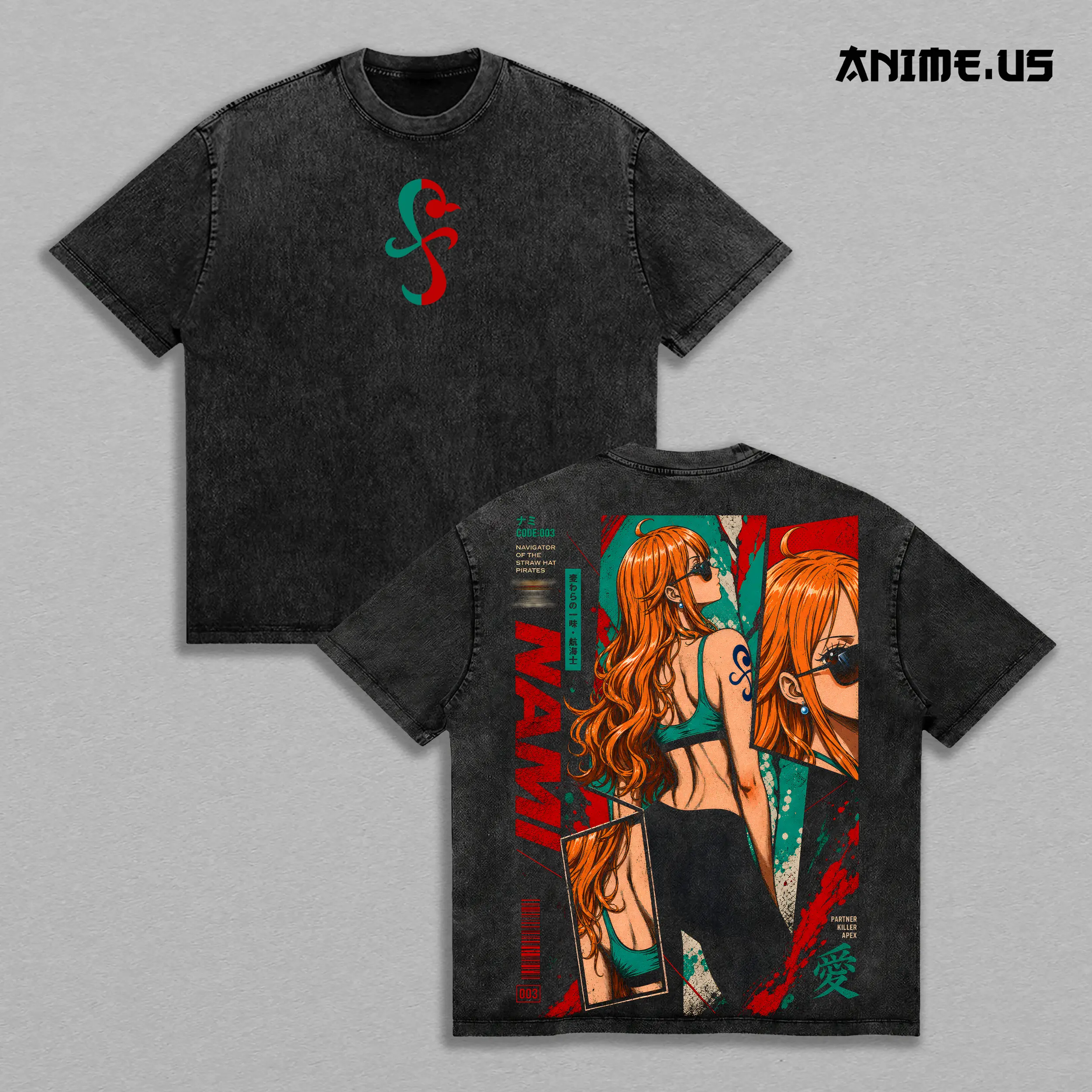 Nami One Piece Vintage Washed T-Shirt Anime Graphic Tee Oversized Streetwear Shirt Cat Burglar Manga Fan Gift Unisex Clothing