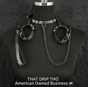 ThatDripTho Handmade Luxe Pearls & Spikes Bondage Set – Matching Collar, Cuffs, and Chain Leash